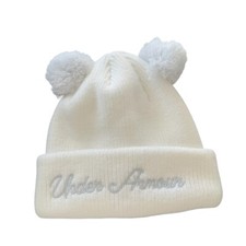 Under Armour Youth Girls Halftime Double Pom Beanie One Size White Embroidered