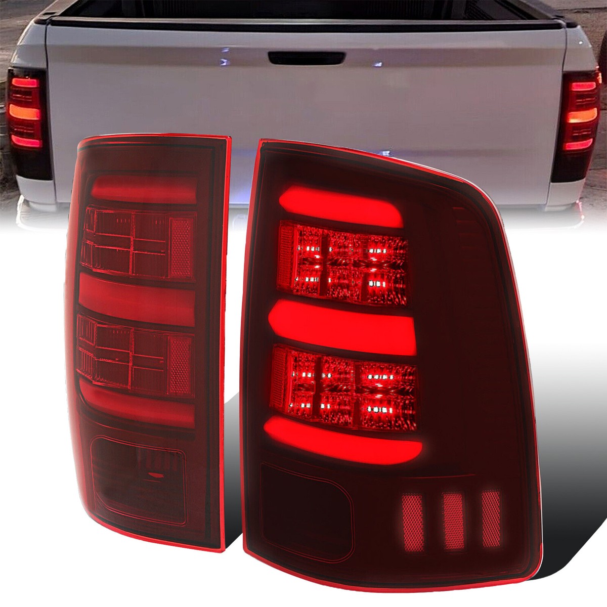 For 2009-2018 Dodge Ram 1500 2500 3500 Red Full LED Tube Tail  