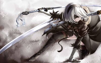 Anime nier automata 2b thigh highs katana sword white Playmat