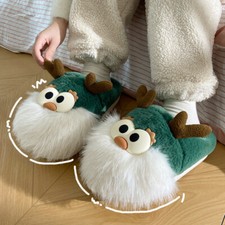 Cute Cartoon Christmas Deer Cotton Shoes Winter Indoor Floor Home Slippers Half-