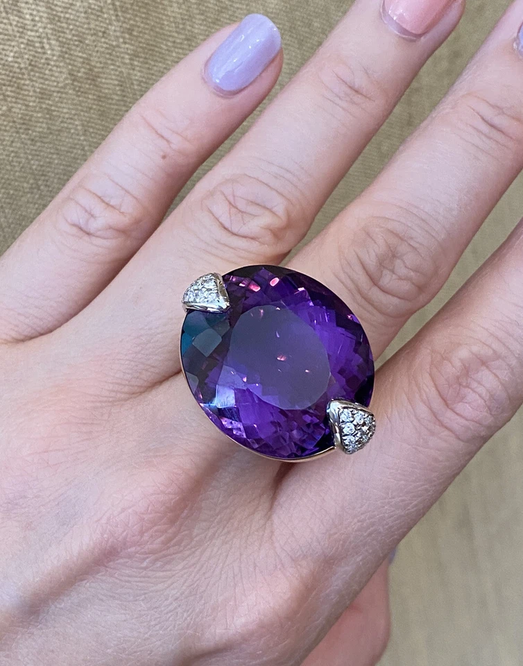 Large 54.03 cts Amethyst & Diamond Cocktail Ring in Plat & 18k Gold - HM2324AA