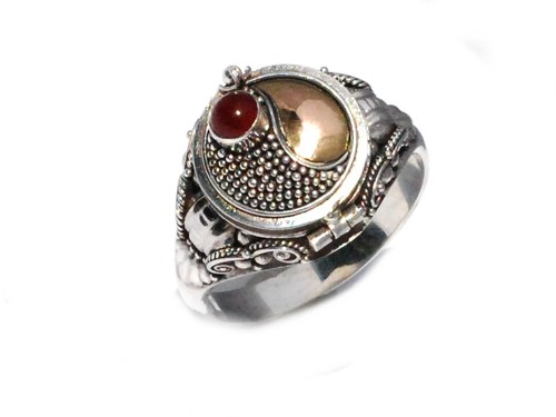 Sterling Silver Poison Ring with Carnelian and 18k gold accents
