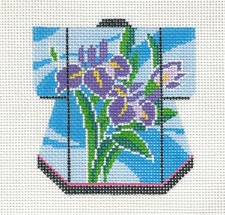 Purple Iris Petite Japanese Kimono handpainted Needlepoint Ornament Canvas LEE