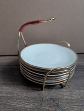 6 Kleine Vintage Porzellanteller mit Goldrand im Metallgestell Bavaria Stempel