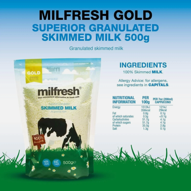 Milfresh Gold Superior Granulated Skimmed Milk Powder - 500g Bag - Vending Milk
