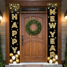 KatchOn, XtraLarge Happy New Year Door Banner - 72x12 Inch | Backdrop Clock 
