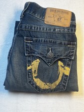 Vintage True Religion Jeans Y2K Women’s 29 Flap Pocket Made In USA Yellow Logo
