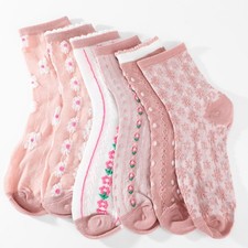 6 Pairs Women's Casual Crew Socks with Floral Pattern Winter Warm Soft Socks