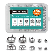 Honigo 150pcs Nailheads Round Dome Studs Rivets Silver Metal Solid Brass 4/6/...