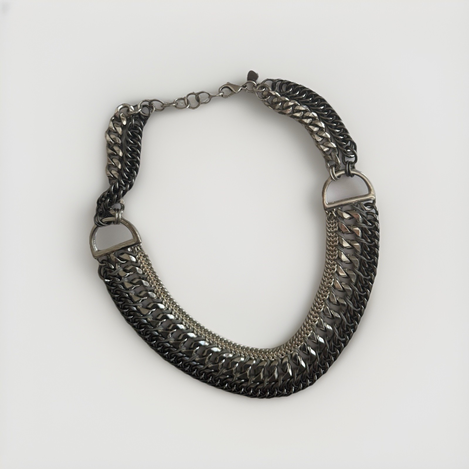 Silver Black Statement Curb Link Chain Necklace w… - image 1