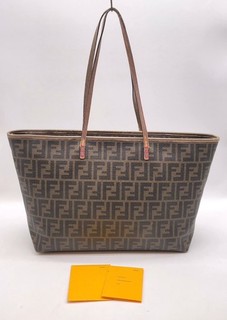 Auth Fendi 8BH185 Zucca PVC Leather Brown Black Tote Bag NS081320
