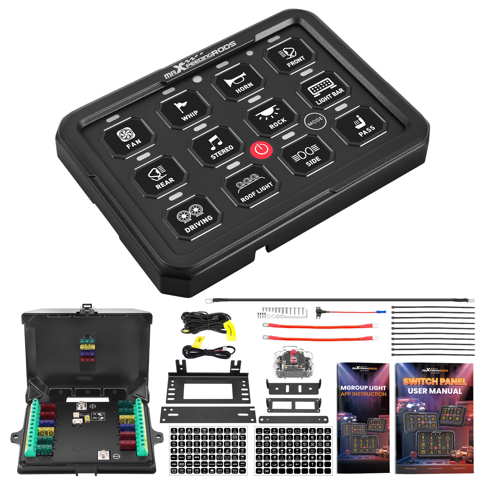 Switch Panel 12 Gang RGB APP Control For 4WD Truck UTV ATV Marine 80A Waterproof