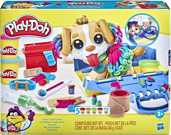 Play-Doh F3639 Tierarzt Spielset Mit Spielzeug-Hund, Tragebox, 10 Knetwerkzeugen-image
