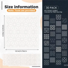 30 Pcs Plastic Sashiko Stencil 4.7 x 4.7 Inch Geometric Sashiko Pattern Templ...