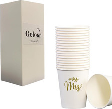 Tazas de fiesta de ducha nupcial, paquete de 20 oro de 9 oz de Miss to Mrs papel desechable par