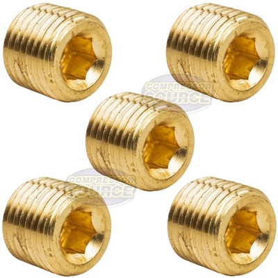 5 Pack Brass 1/4'' Hex Pipe Plugs Countersunk Style Male NPT Pipe End Fitting Cap