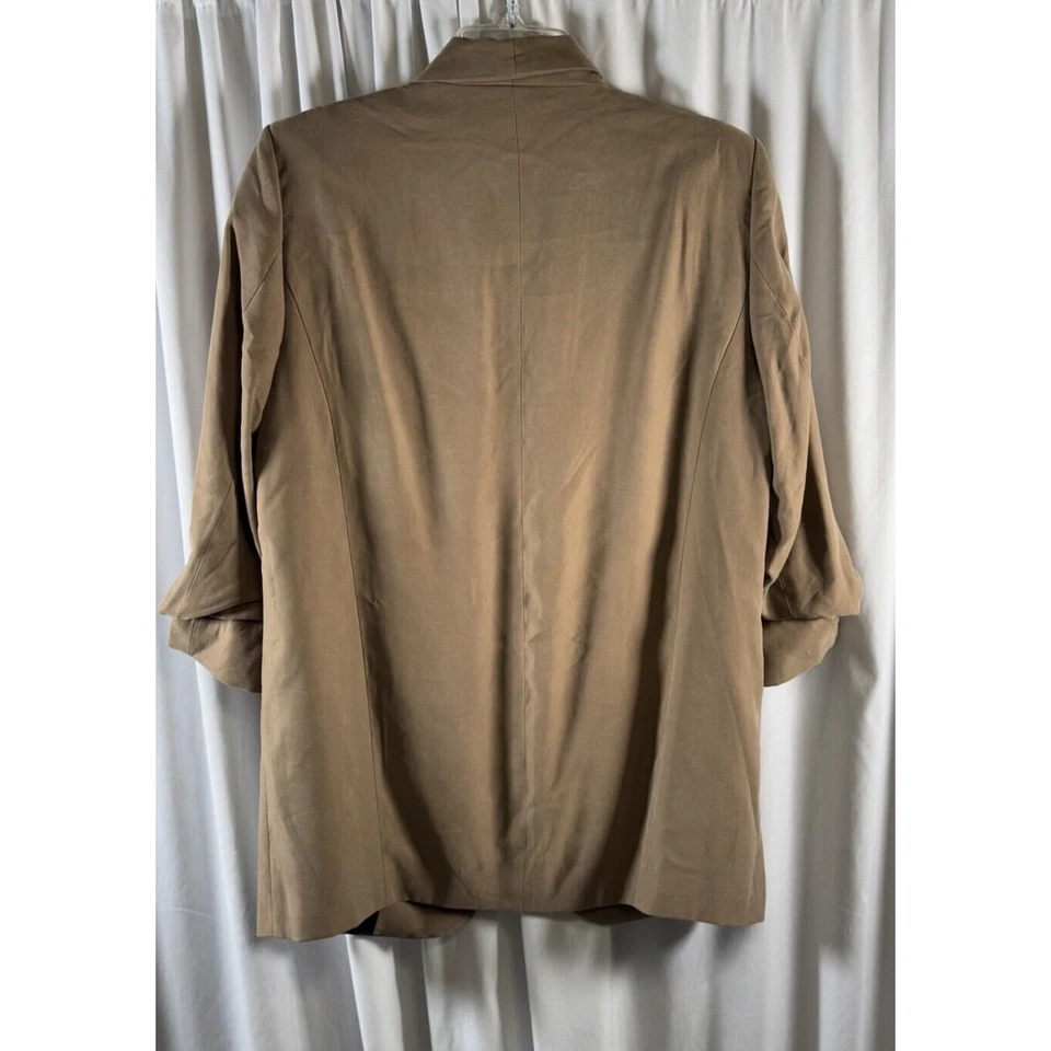 ZARA Flowy Ruched Sleeves Oversized Open Blazer, Khaki/ Taupe, Sz: M, 84-15 - Image 2 of 4