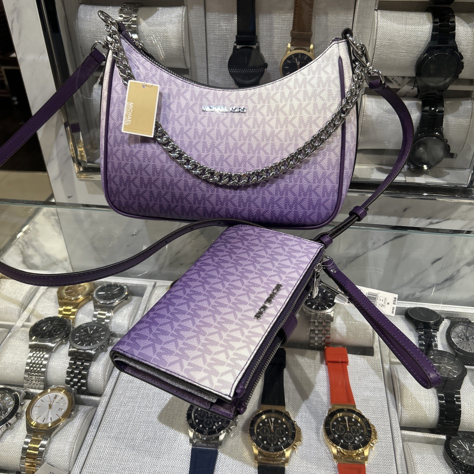 Michael Kors Large Women Pochette Ombré Logo Crossbody Bag Dark Purple + Wallet thumbnail 4