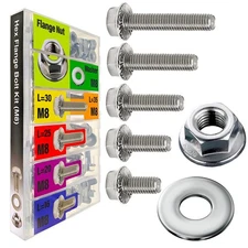 96pcs Metric Hex Flanged Bolt & Nut Assortment Kit M8 Stainless Steel Washers