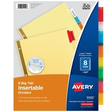 Avery 8-Tab Binder Dividers, Insertable Multicolor Big Tabs, 1 Set 11111 