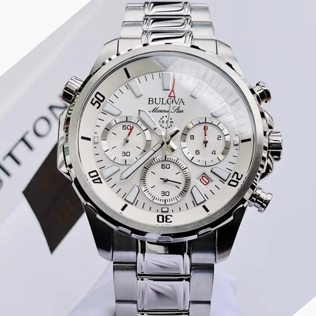 Bulova 96B255 Men's Marine Star White Dial Quartz Stainless Steel Watch 43mm