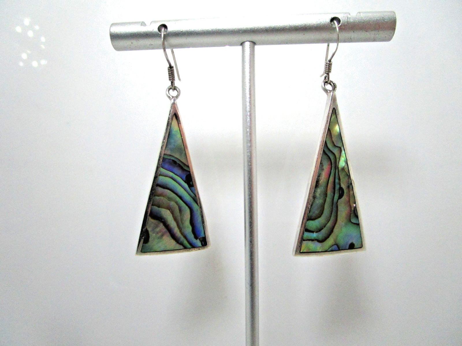 Vintage Abalone Iridescent Triangle Sterling Wire… - image 3