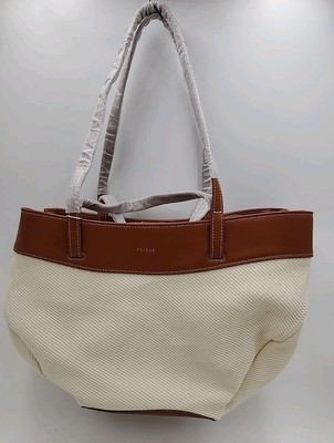 NEW Polene Cyme Tisse Canvas Beige Tote Bag 15''W x 10''H x 6''D