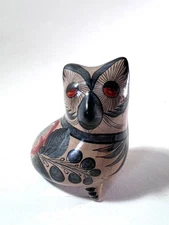 Tonala Owl Figurine Mexican Folk Pottery Signed Vintage 4 1/2"