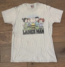 JUNK FOOD CLOTHING Adult Peanuts Charlie Brown "Ladies Man" Tee T-shirt, Large