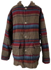 Vintage Woolrich Aztec Woven Wool Blanket Barn Jacket Men  s Size L Gray Striped