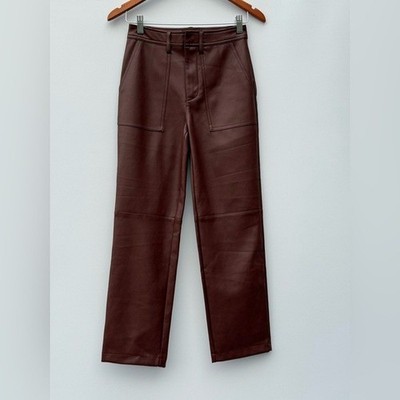 7 For All Mankind Brown Faux Leather High Rise Boot Cut Pants Size XS
