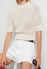 G Label by Goop XS Open Weave Sweater GWYN Ivory Short Sleeve Cotton Italy