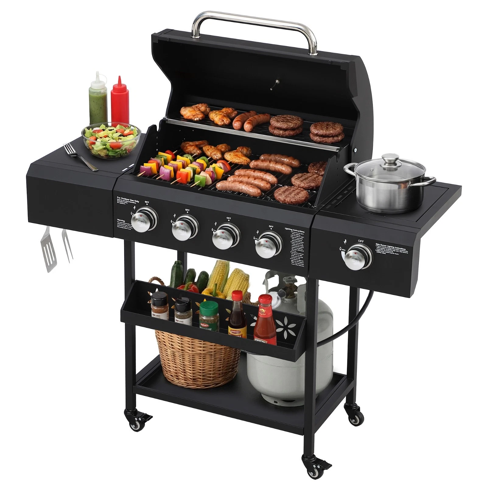 4 Burner Propane Gas Grill with Side Burner Side Table & Stainless Steel Grates
Opens in a new windo