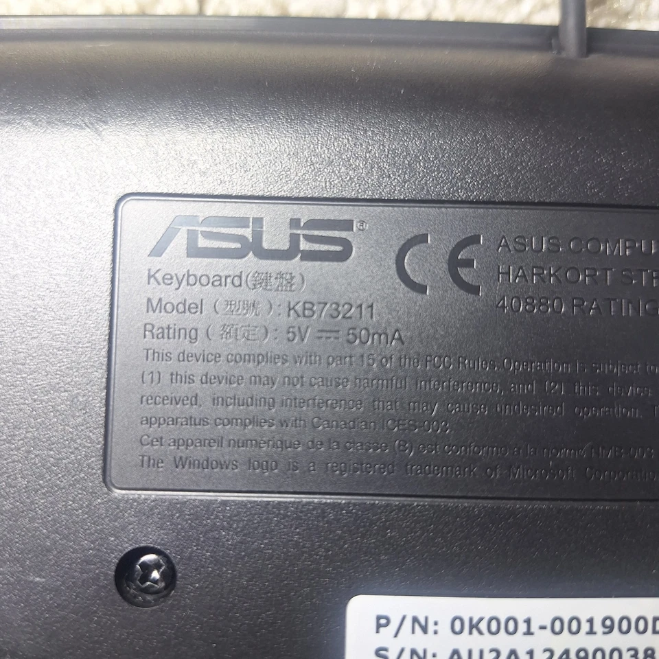 Teclado con cable ASUS KB73211 negro de escritorio con cable USB mecanografía genuina - PROBADO Foto 4 de 4