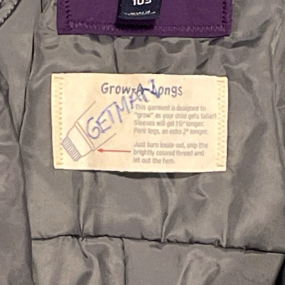 Lands End Squall Kids Purple Grow A Longs Ski Snow pants Bib Overalls Sz 10S EUC - Image 3 of 4