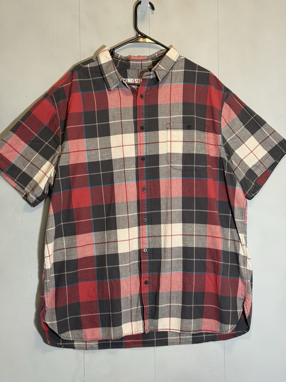 Mossimo Red Checked Plaid Button Down Short Sleev… - image 7