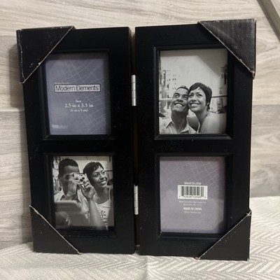 Modern Elements 4 Picture Hinged Tabletop Black Photo Frame 2.5x3.5 