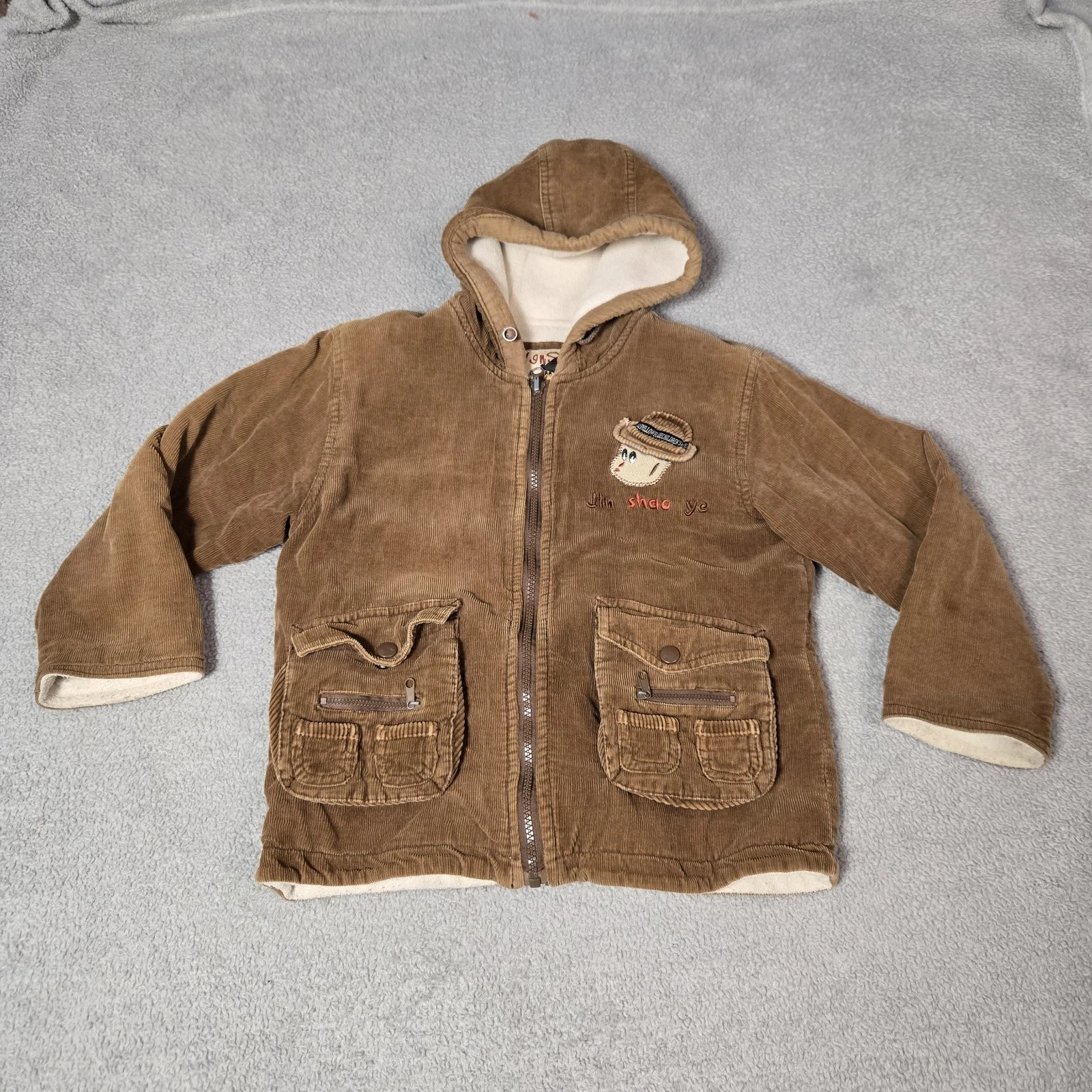 19NSSHAO BOYS COUDOROY HODDIE FULL ZIP ANIME EMBROIDRED ASIAN SZ 120 =US 6 RARE