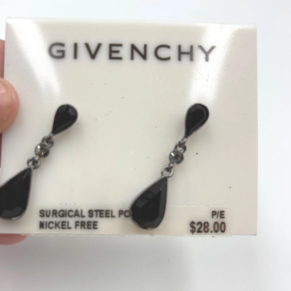 Pendientes colgantes Givenchy vintage nuevos con etiquetas piedra negra postes de acero joyería Navidad Foto 4 de 4