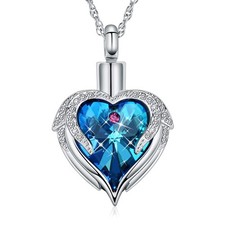 Cremation Jewelry Angel Wing Heart Urn Necklace for Ashes for Women Memorial Hum