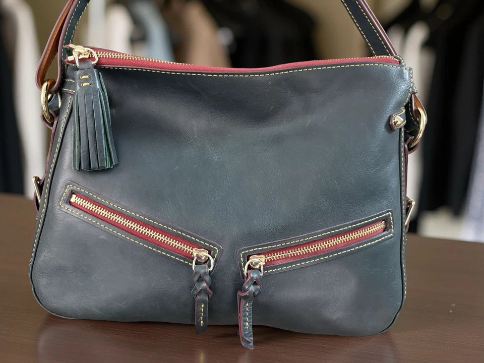 Bolso Hobo Cartera Dooney Bourke Azul Teal Oscuro Verde Florentino Cuero Cremallera Mediana Foto 4 de 4