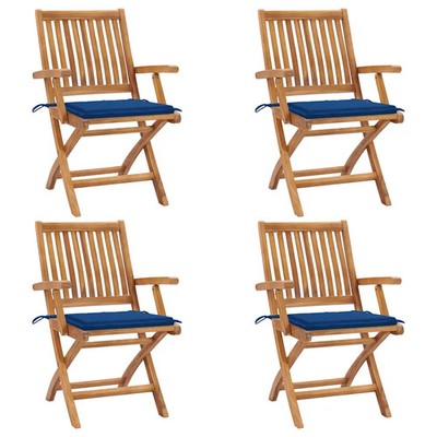 Klappbare Gartenstühle mit Kissen 4 Stk. Massivholz Teak