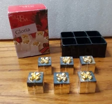 Studio Nova Christmas Gift Box Weighted Silver 7/8" Placecard Holders 6pc Vtg