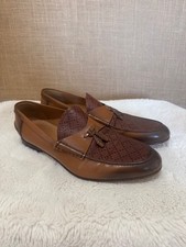 Gucci Brown Diamante Canvas Leather Tassel Loafers Men's 10G US 11 Italy