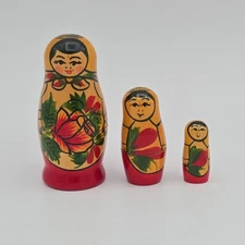 Vintage Russian Matryoshka Dolls 3 Piece Hand Painted Nesting Dolls