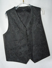 HISDERN Men Vest Business Formal Dress Waistcoat Vest Black Paisley