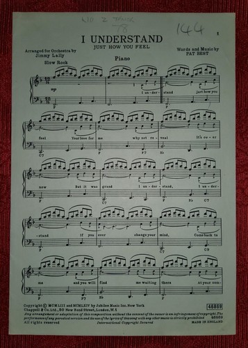 I Understand 'Just How You Feel' Sheet Music For Piano. Ref00074
