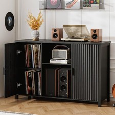 Large Record Player Stand with Vinyl Storage, 47" Wood Turntable Stand with O...