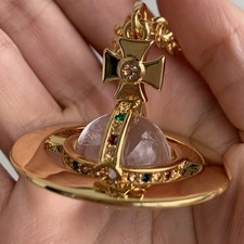 Vivienne Westwood Necklace Large Orb Gold White Light Glass new Red Green