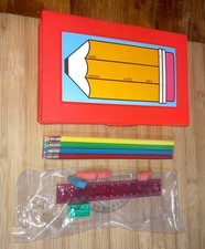 Vintage Empire Pencil Box Red Unused w Supplies Hinged Lid Plastic Made in USA